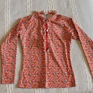 Tory Burch Red Floral Long-Sleeve Swim Coverup